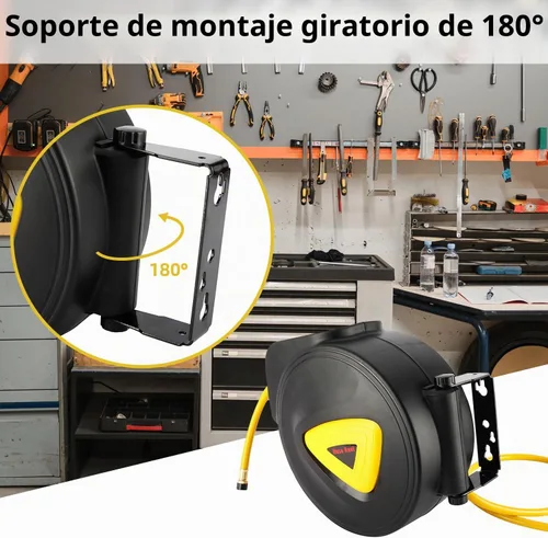 Vista 6 de 8MILELAKE Carrete de manguera de aire retráctil de rebobinado automático para montaje en pared, herramienta para compresor de aire, 33 pies x 5/16