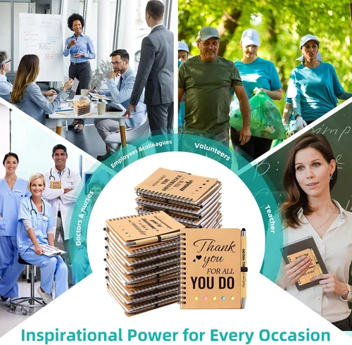 Vista 6 de 30 piezas de regalos de agradecimiento para empleados a granel - 15 juegos de cuadernos espirales inspiradores con bolígrafos motivacionales