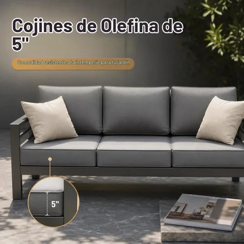 Vista 3 de Amopatio - Juego de muebles de aluminio para patio con cojines de olefina Gris oscuro/ Dorado