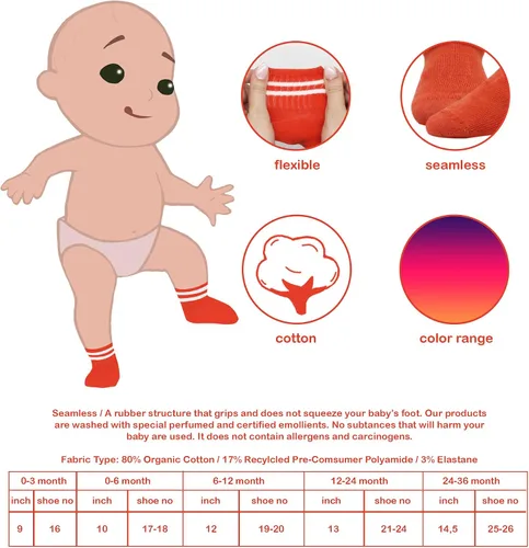 Vista 2 de Calcetines tobilleros con agarre para bebé, 6 pares, calcetines de algodón orgánico para recién nacidos, calcetines de tobillo para niños y niñas