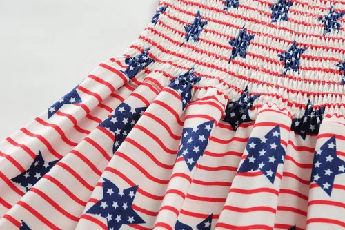 Vista 6 de CM-Kid Vestido para niñas del 4 de julio, vestido de verano de bandera estadounidense a rayas y estrellas, ropa patriótica para niños de 2 a 8 años