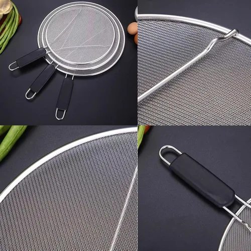 Vista 7 de Pantalla contra salpicaduras para sartén: protector de salpicaduras de grasa de acero inoxidable para cocinar, pantalla de malla para freír mantiene