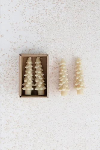 Vista 5 de Creative Co-Op Velas cónicas en forma de árbol sin perfume, ponche de huevo, juego de 2 en caja, 5 pulgadas Eggnog