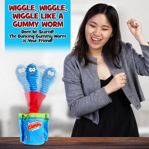 Vista 3 de Gagster Gusano de goma bailarín, juguete interactivo para hablar y cantar, ilumina y repite lo que dices, divertido juguete animatrónico para niños