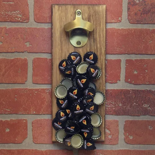 Vista 3 de Torched Drink Beer From Here - Abridor magnético de botellas de cerveza con receptor de tapa (Alabama) Abrebotellas montado en la pared imán