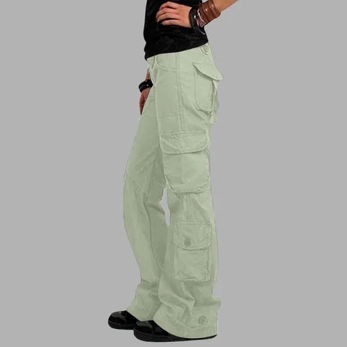 Vista 5 de SHOPESSA Pantalones cargo de pierna ancha para mujer, leggings de yoga de tiro alto con bolsillos, talla grande, pantalones de pierna recta
