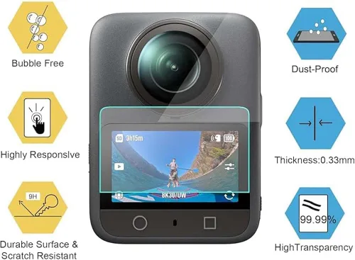 Vista 3 de Juego de protectores de cámara de acción compatible con DJI Osmo 360, protector de pantalla de vidrio templado Osmo 360, funda de silicona, tapa