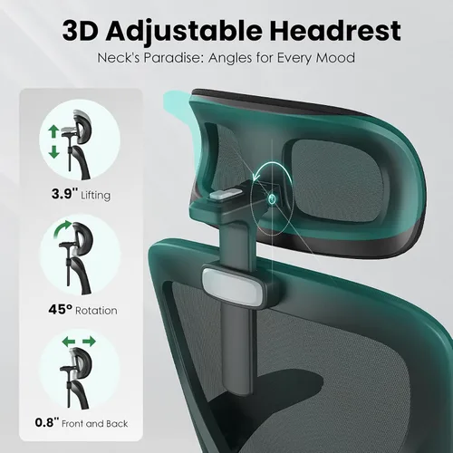 Vista 6 de Silla de oficina ergonómica negra y silla de escritorio de respaldo alto con soporte lumbar ajustable, cómodas sillas de juegos de computadora