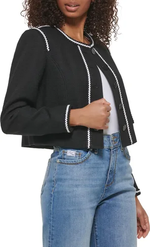 Vista 3 de Karl Lagerfeld Paris Chaqueta deportiva de tweed de manga larga para mujer