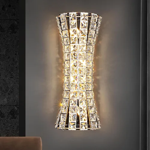 Vista 11 de Aplique de pared de cristal cromado de 6 capas, elegante y moderno, adecuado para baño, escalera, cocina, sala de estar, dormitorio, pasillo, 60 W