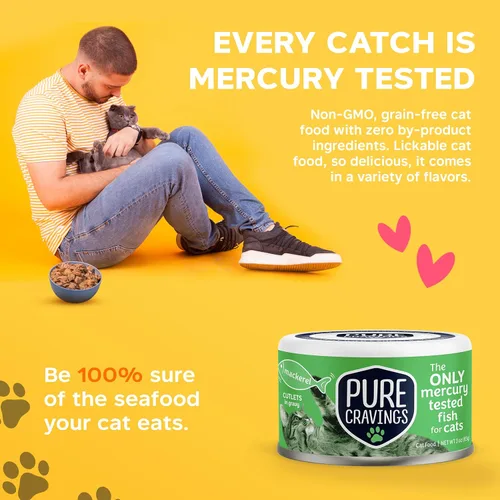 Vista 4 de Pure Cravings - Comida húmeda para gatos, filetes de caballa en salsa, cada captura es probada para mercurio, lata húmeda de pescado para gatos, sin