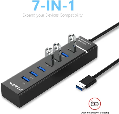 Vista 3 de Hub USB 3.0 de 7 puertos, divisor de concentrador USB de datos IVETTO con cable de 3.3 pies de largo para laptop, PC, MacBook, Mac Pro, Mac mini