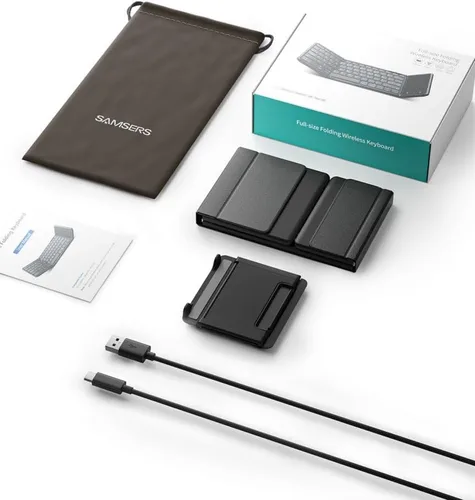 Vista 9 de Samsers Teclado Bluetooth plegable con panel táctil, teclado portátil plegable inalámbrico de tamaño completo para iOS, Android, Windows, Mac