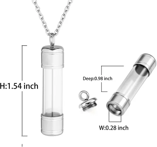 Vista 4 de Jovivi Collar de urna de tubo de acero inoxidable con nombre personalizado para recuerdo de cenizas de cremación joyería conmemorativa para hombres