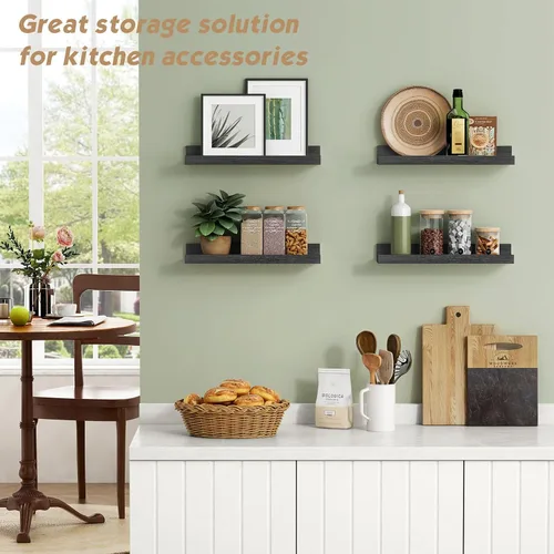 Vista 4 de Forbena Estante de repisa negra para fotos, estantes flotantes con borde para pared, estantes de pared pequeños para baño, dormitorio, cocina