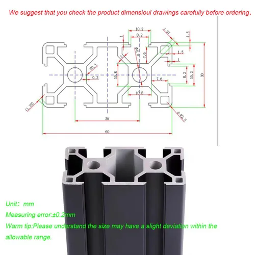 Vista 2 de Extrusión de aluminio con ranura en T 3060 para piezas de impresora 3D y CNC DIY, negra, 700mmX2