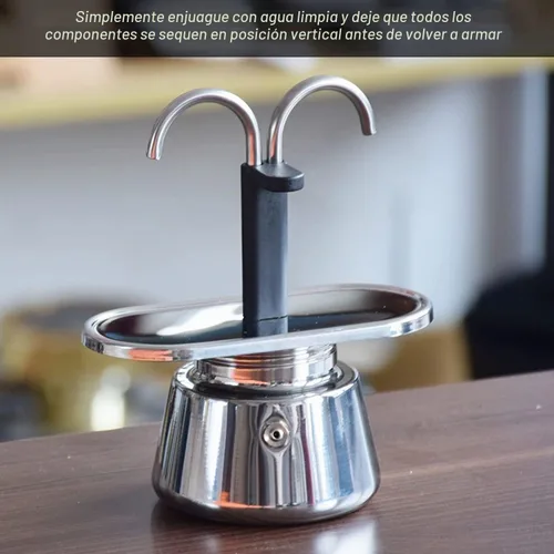 Vista 2 de Olla de acero inoxidable, máquina para estufa, cafetera clásica italiana doble tubo