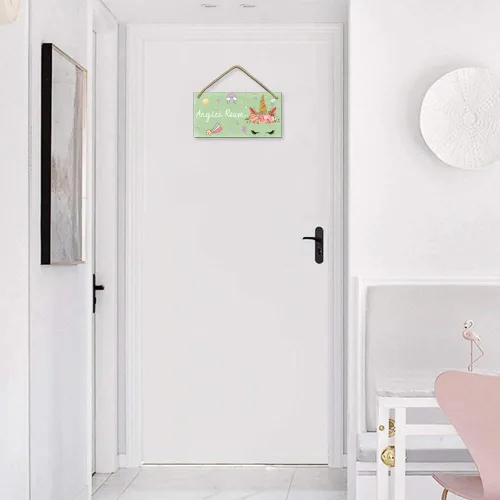 Vista 5 de Decoración de unicornio para dormitorio de niñas, letreros personalizados con nombre para habitación de niños, decoración de pared de unicornio