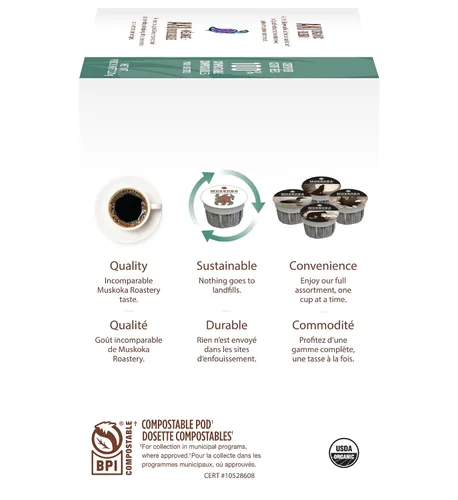 Vista 5 de Muskoka Roastery Coffee, mezcla orgánica Aki, tostado medio oscuro, 20 cápsulas de café de una sola porción, compatible con cafeteras K-Cup Keurig