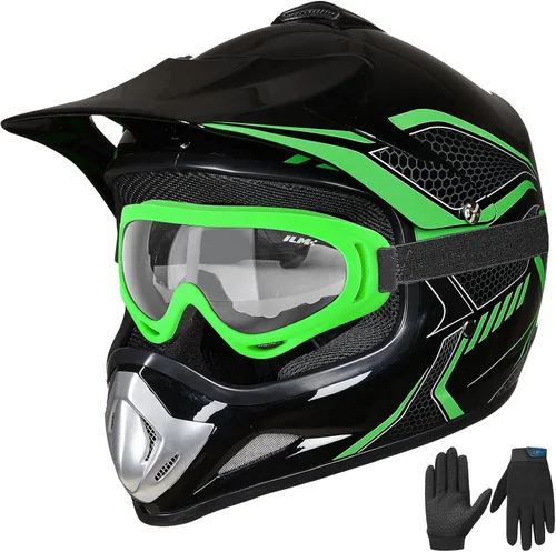 Vista 14 de ILM - Casco para niños o jóvenes para motocross o cuatrimoto o calle, de cara completa, para moto, incluye lentes y guantes, aprobado por el DOT