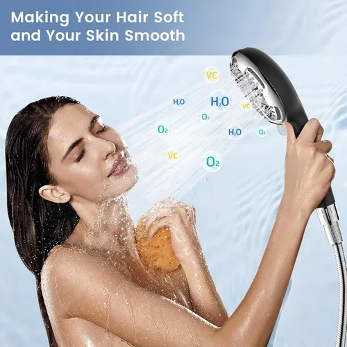 Vista 8 de FEELSO Cabezal de ducha con filtro y de mano, cabezal de ducha de alta presión de 7 rociados con filtros para agua dura - elimina el cloro, reduce