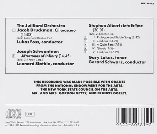 Vista 2 de Druckman: Claroscuro; Schwantner: Aftertones del Infinito; Albert: Into Eclipse