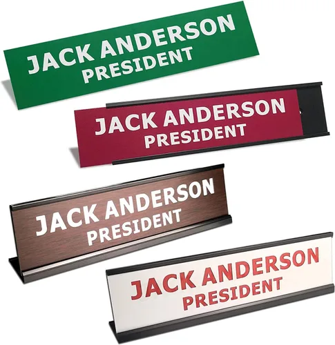 Vista 2 de Placa de identificación personalizada grabada personalizada de oficina de 2" x 8" con soporte de aluminio para pared o escritorio