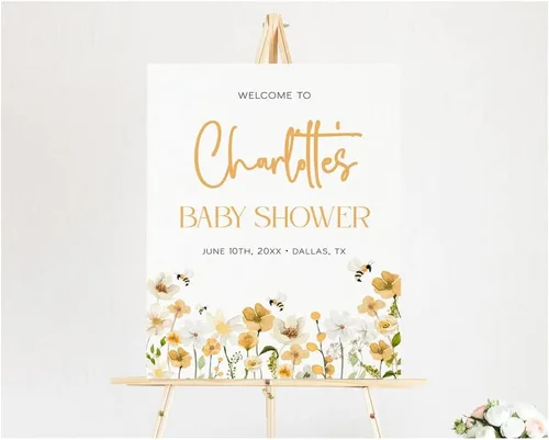 Vista 8 de Personalized Welcome Sign, Editable Baby in Floral Welcome Poster, Spring Flowers Baby Shower Decoration