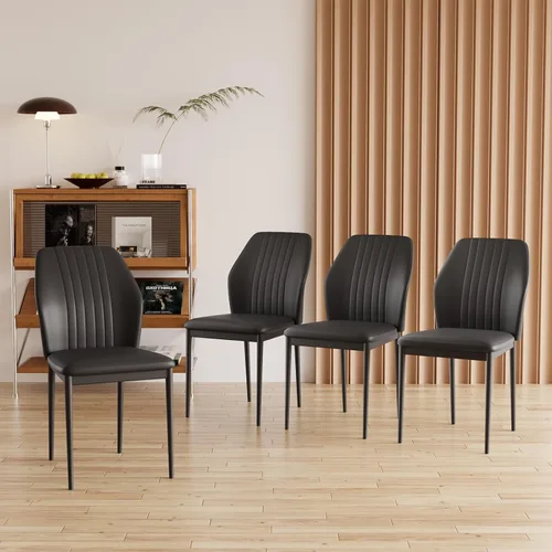 Vista 11 de ZckyCine Silla de comedor de piel sintética, silla de sala de estar, moderna silla auxiliar sin brazos de cocina con patas de metal