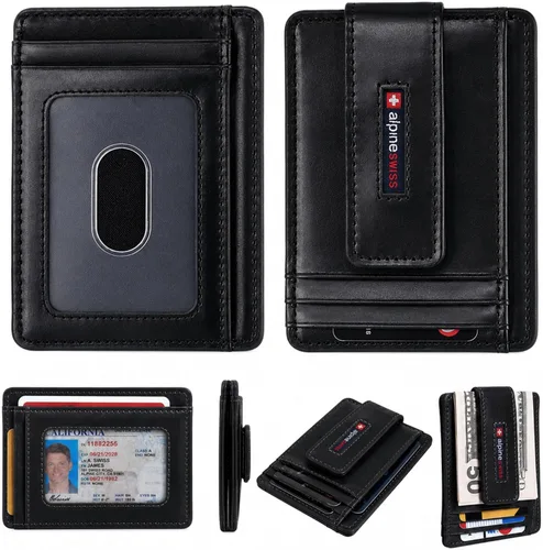 Vista 8 de Alpine Swiss Harper - Billetera delgada con clip para dinero, bolsillo frontal, RFID, de cuero, minimalista, para hombre, con soporte para tarjeta