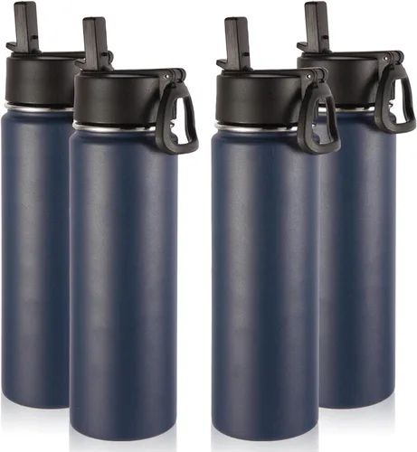Vista 35 de Volhoply Botellas de agua aisladas de 22 onzas con tapa con popote, botella deportiva de acero inoxidable con asa, vasos de agua de viaje de metal