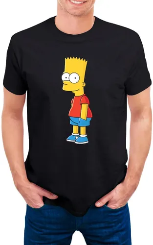 Vista 3 de The Simpsons Camisa cómoda de manga corta para hombre con cuello redondo de algodón de moda camiseta negra