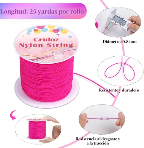 Vista 5 de Hilo de nailon para pulseras, Cridoz 20 rollos de cordón para nudos chinos, hilo de nailon para abalorios para kumihimo, pulseras trenzadas