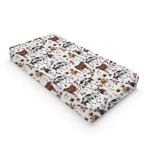 Vista 9 de Farm Cows - Funda para cambiador, diseño floral, bohemio, vacas, yak, ganado, flores, cambiador, para niños y niñas, animales de granja, suave