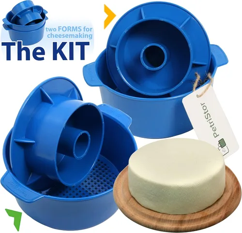Vista 6 de PetriStor Kit de fabricación de quesos – 2 piezas de molde de queso con un pistón seguidor azul y gasa de algodón – Cesta para hacer queso – Paneer