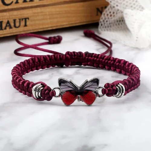 Vista 3 de Fuqimanman2020 Pulsera de mariposa colorida hecha a mano con cuerda trenzada ajustable para parejas, mujeres, niñas, amistad, mejores amigos