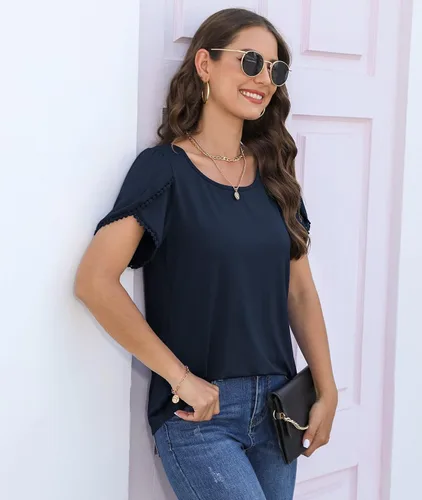 Vista 4 de LILBETTER Blusa holgada de manga corta con pétalos de verano para mujer
