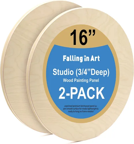 Vista 10 de Falling in Art Kit de Paneles de Madera de Abedul Redondos Sin Terminar para Pintura, Lienzo de Madera Paquete de 2 de 6 Studio 3/4" de Profundidad