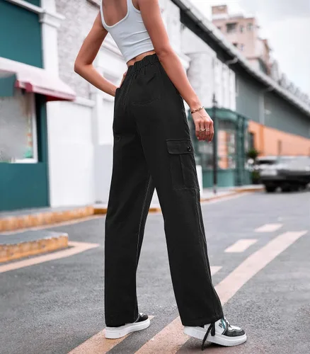 Vista 3 de Zmpsiisa Pantalones cargo de cintura alta, para mujer, pantalones informales de pierna ancha, 6 bolsillos, pantalones militares de combate
