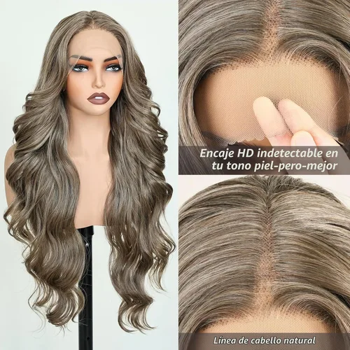 Vista 3 de FABELLE - Peluca de cabello sintético rubio ceniza con encaje frontal de 13
