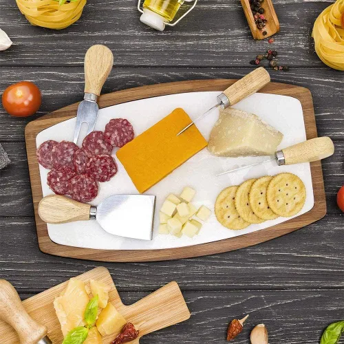 Vista 3 de Linwnil Juego de cuchillos de queso, 16 cuchillos de queso con mango de madera de acero inoxidable para accesorios de tablero de embutidos