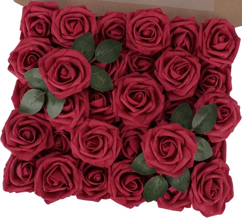 Vista 10 de MACTING 30 PCS Flores Artificiales Rosas Negras y Blancas Flores Falsas con Tallo Rosas de Espuma de Tacto Real para Boda Bola de Besos Ramillete