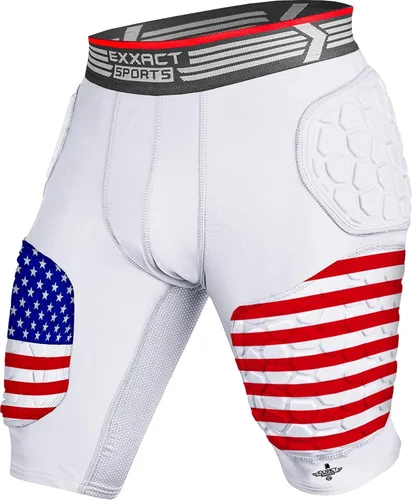 Vista 8 de Exxact Sports Elite - Faja de fútbol para adultos con 5 almohadillas para hombres con bolsillo para tazas, pantalones cortos de compresión