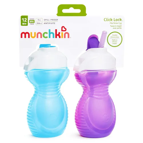 Vista 5 de Munchkin® Click Lock™ - Vaso sorbo con popote para niños pequeños, 9 onzas, paquete de 2, azul/morado