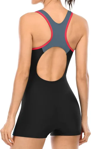Vista 97 de beautyin - Traje de baño para mujer, traje de baño aeróbico y de competición de una pieza, estilo pantalón corto