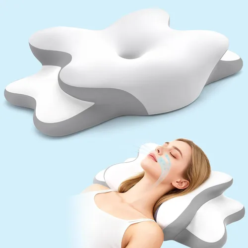 Vista 11 de Almohada de apnea del sueño con alivio del dolor de cuello y ronquidos, almohada cervical ortopédica, almohada ergonómica de espuma viscoelástica