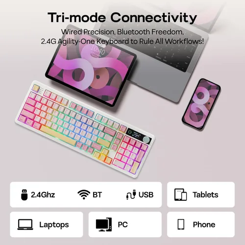 Vista 5 de EPOMAKER TH99 PRO 96% Mechanical Keyboard with Screen & Knob+Click Gaming Mouse Wireless 2.4Ghz/BT/Type-C