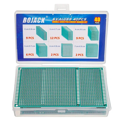 Vista 3 de BOJACK Kit de prototipo de placa PCB de doble cara de 6 bóvedas, 40 unidades, para soldadura de bricolaje con 6 tamaños compatibles con Arduino Kit