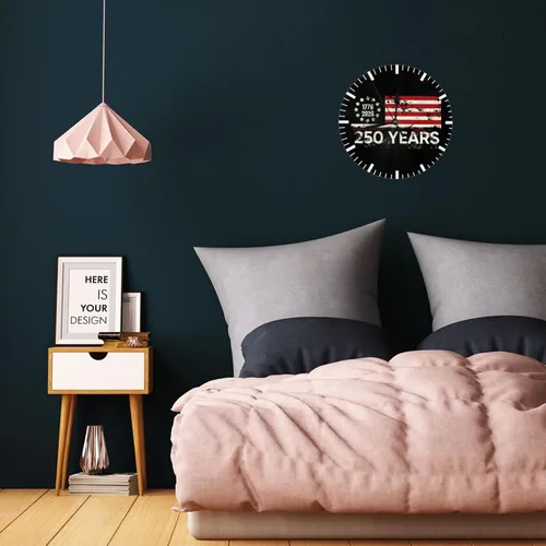 Vista 6 de Reloj de pared redondo de 250 años de aniversario, silencioso, sin tictac, funciona con pilas, retro con bandera de Estados Unidos, relojes