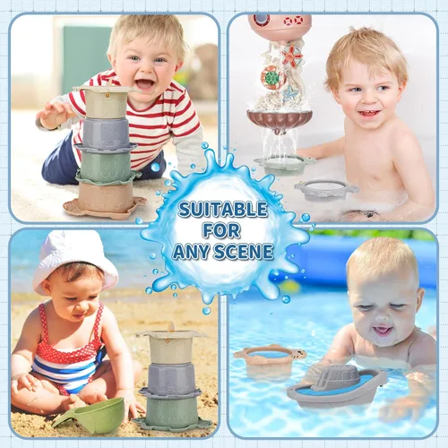 Vista 5 de Juguetes de baño para niños de 1 a 3 años y niños pequeños de 2 a 4 años - Juego de bebés para bebés de 6 a 12 meses - Juego de juguetes de bañera